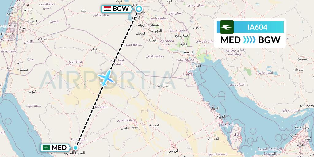 IA604 Iraqi Airways Flight Map: Medina to Baghdad