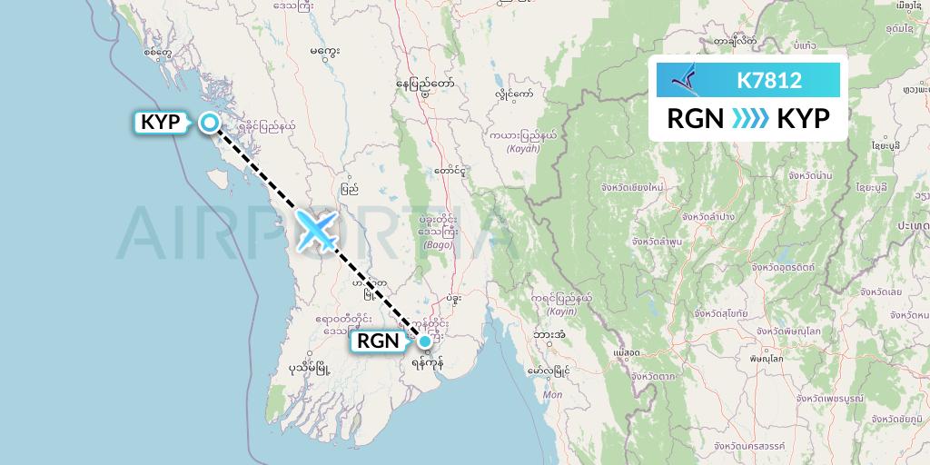 K7812 Air KBZ Flight Map: Yangon to Kyaukpyu