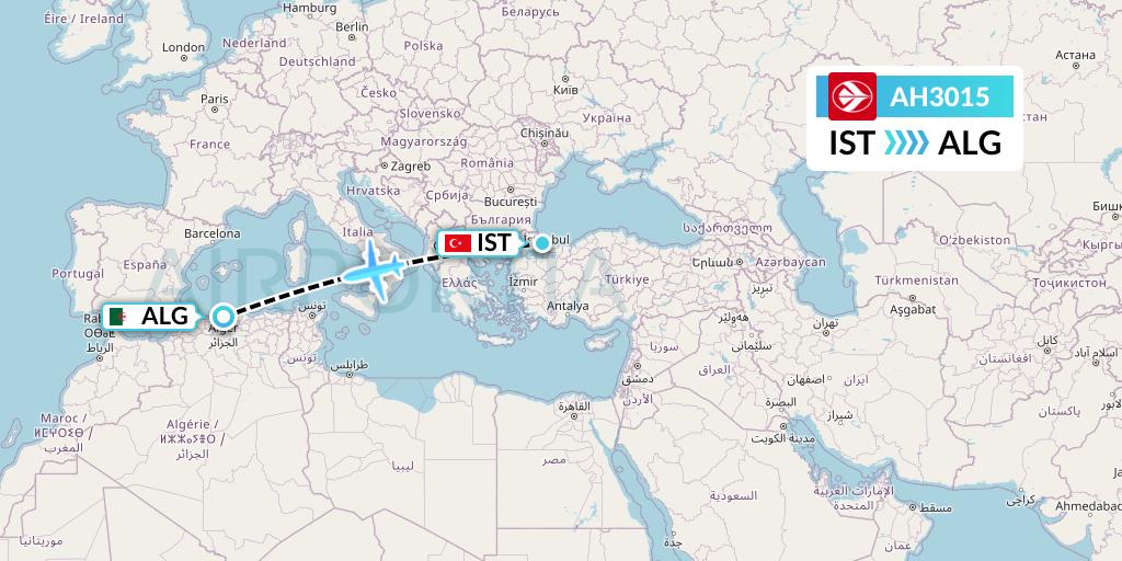 AH3015 Air Algerie Flight Map: Istanbul to Algiers