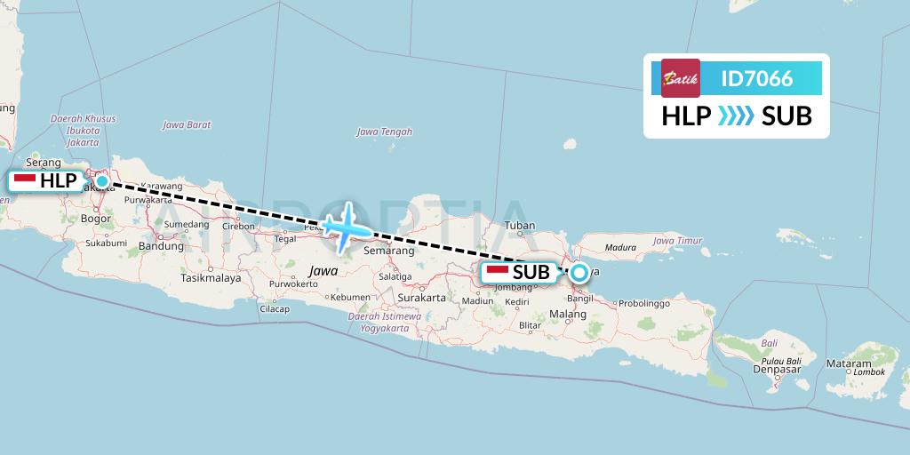 ID7066 Batik Air Flight Map: Jakarta to Surabaya
