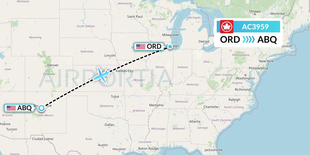 AC3959 Air Canada Flight Map: Chicago to Albuquerque