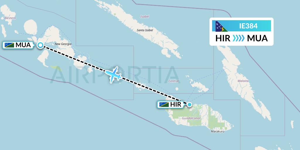 IE384 Solomon Airlines Flight Map: Honiara to Solomon Islands