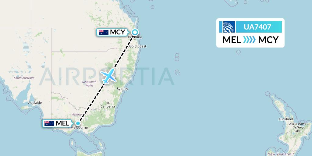 UA7407 United Airlines Flight Map: Melbourne to Sunshine Coast