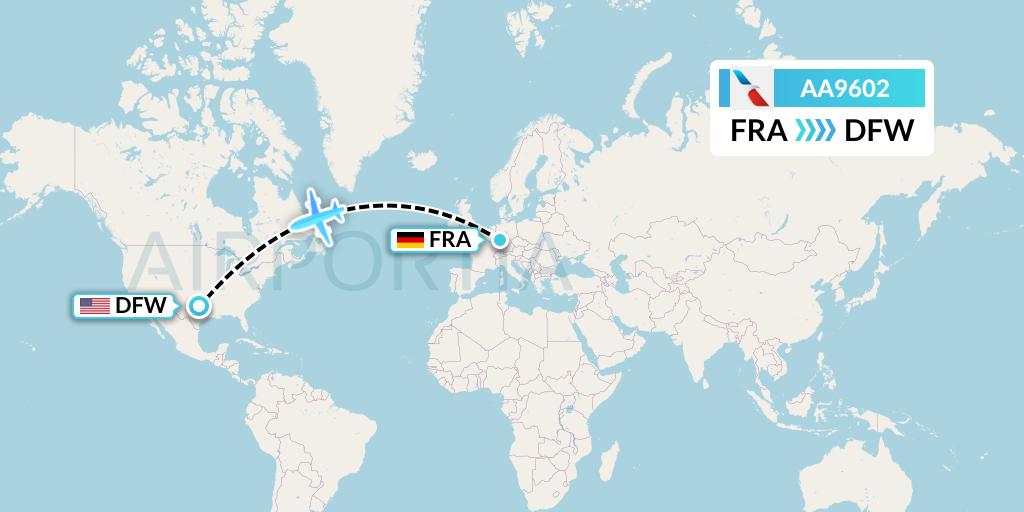 AA9602 American Airlines Flight Map: Frankfurt to Dallas