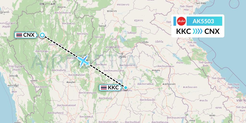 AK5503 AirAsia Flight Map: Khon Kaen to Chiang Mai
