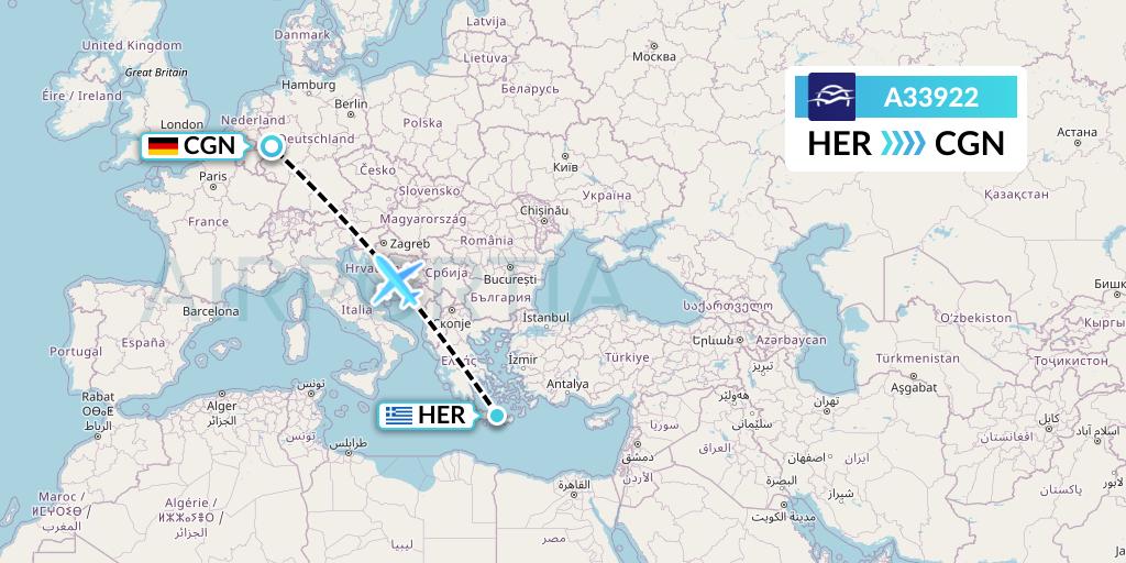 A33922 Aegean Airlines Flight Map: Heraklion to Cologne