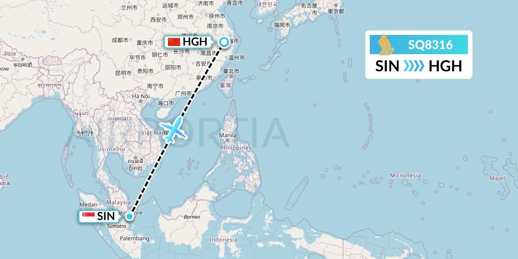 SQ8316 Singapore Airlines Flight Map: Singapore to Hangzhou