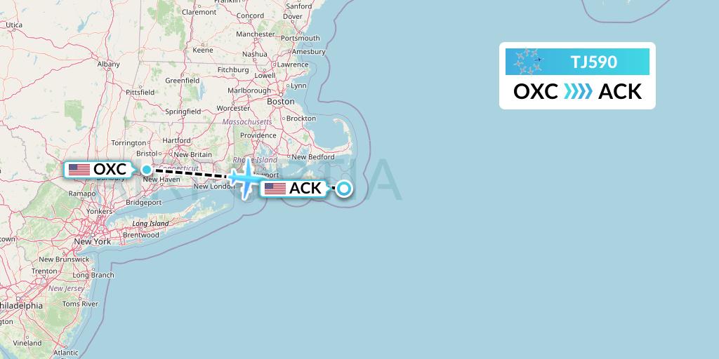 TJ590 Tradewind Aviation Flight Map: Oxford to Nantucket
