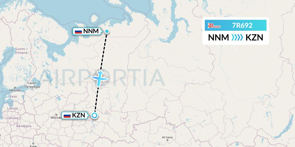 7R692 Rusline Flight Map: Naryan-Mar to Kazan