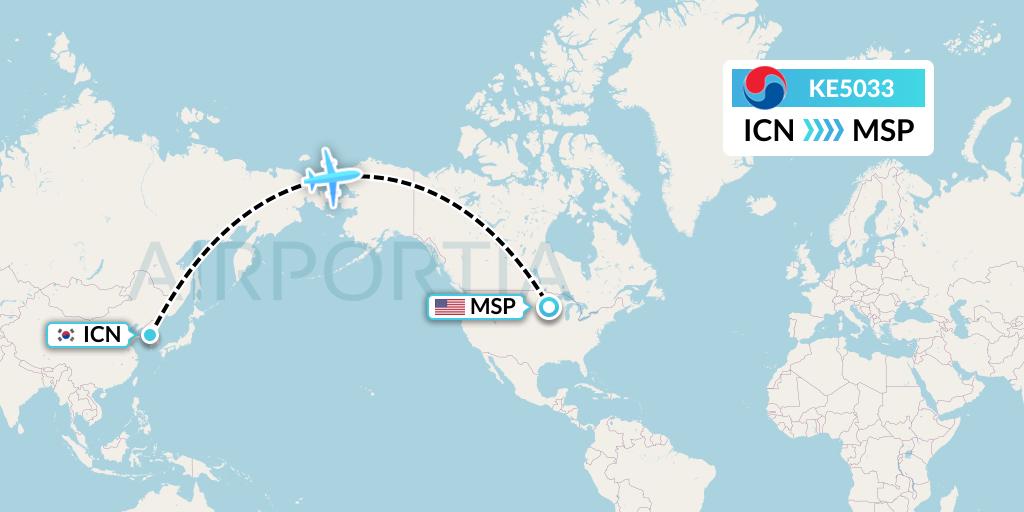 KE5033 Korean Air Flight Map: Seoul to Minneapolis
