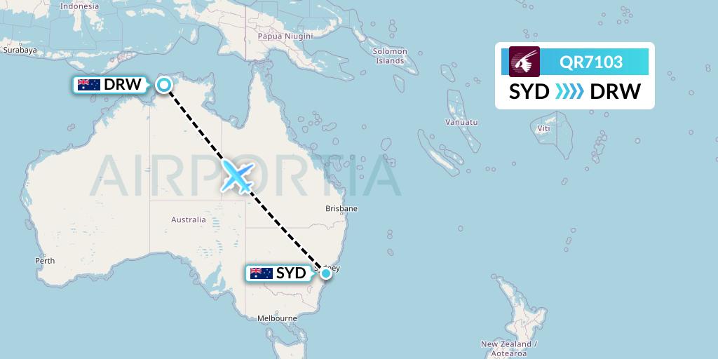 QR7103 Qatar Airways Flight Map: Sydney to Darwin