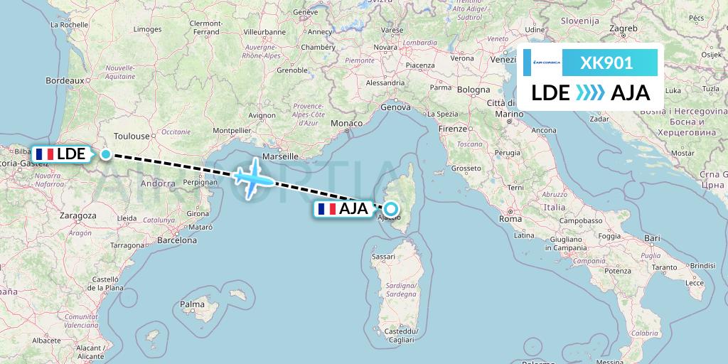 XK901 Air Corsica Flight Map: Tarbes to Ajaccio