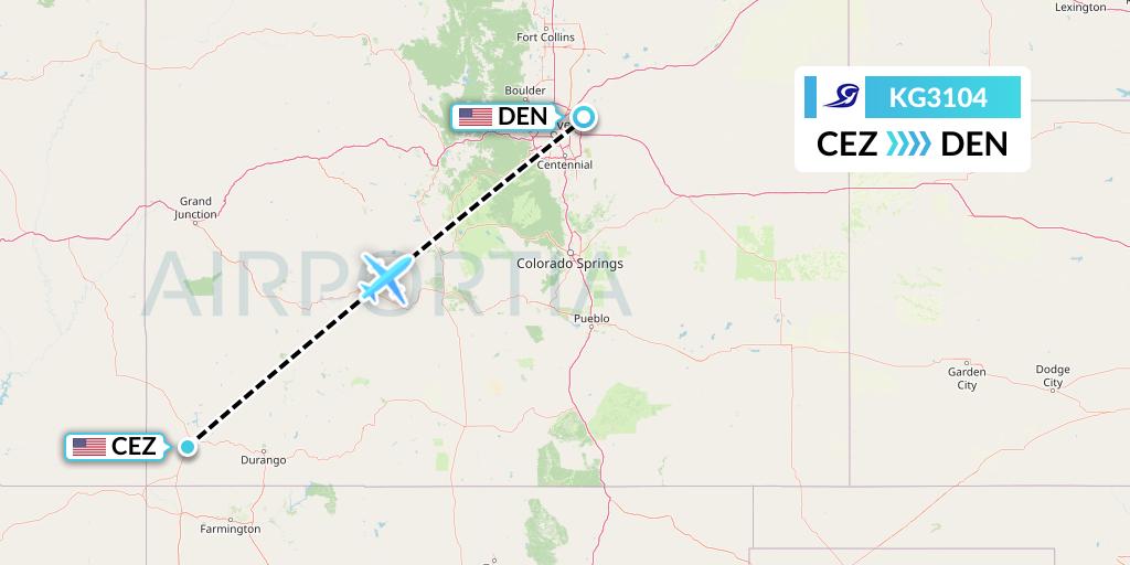 KG3104 Key Lime Air Flight Map: Cortez to Denver