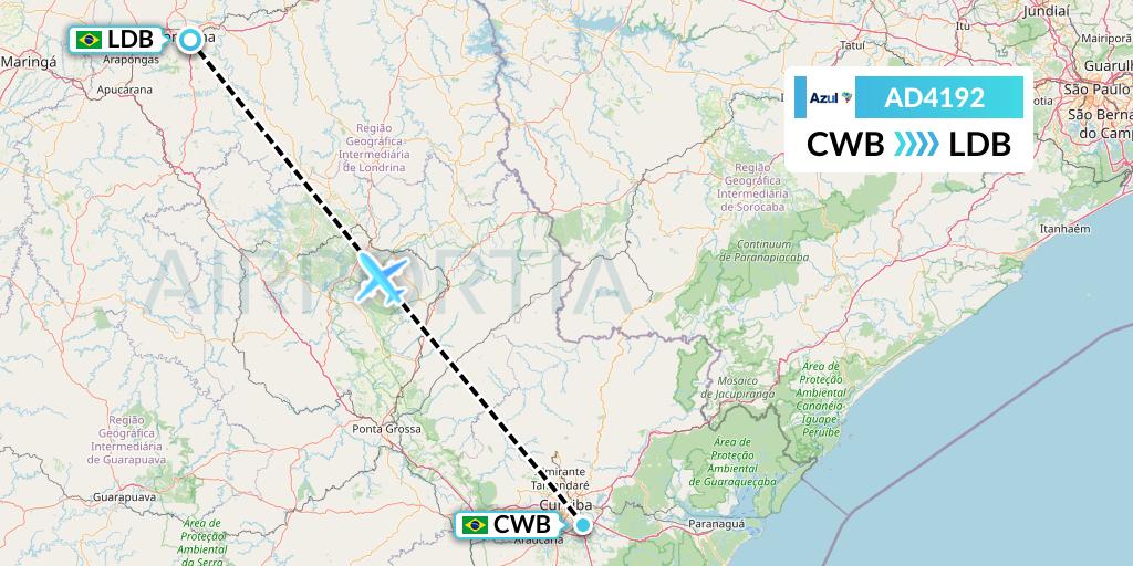 AD4192 Azul Brazilian Airlines Flight Map: Curitiba to Londrina