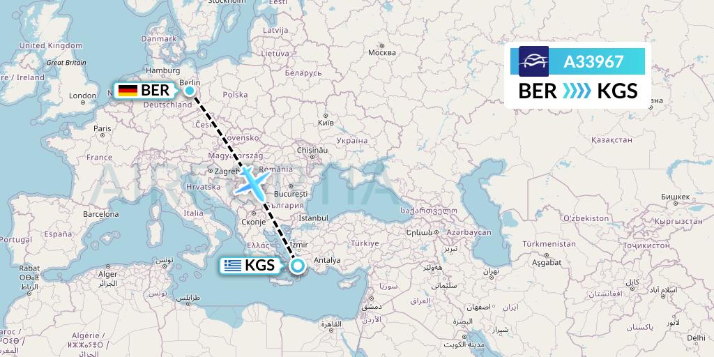 A33967 Aegean Airlines Flight Map: Berlin to Kos