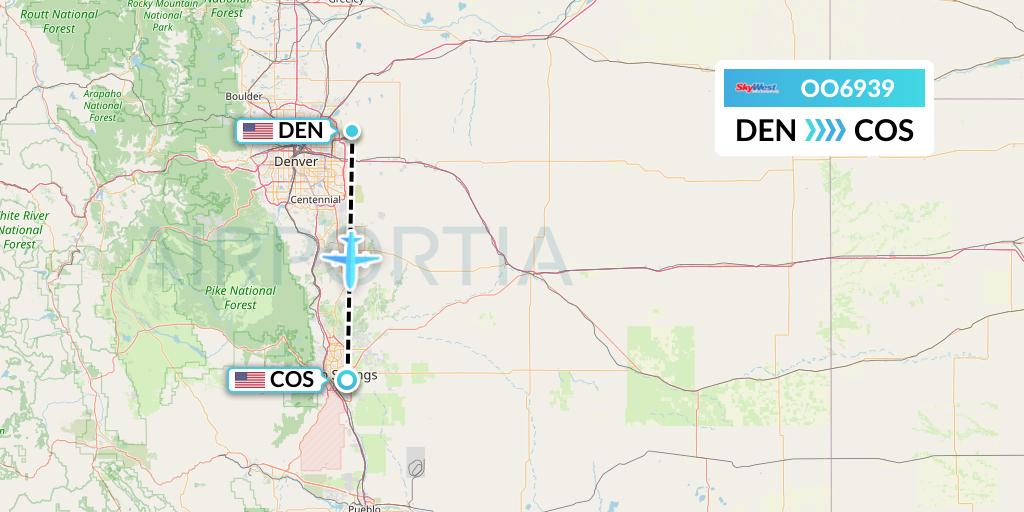 OO6939 SkyWest Airlines Flight Map: Denver to Colorado Springs