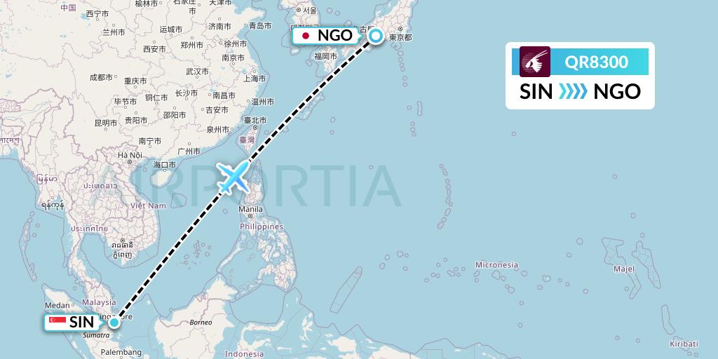 QR8300 Qatar Airways Flight Map: Singapore to Nagoya
