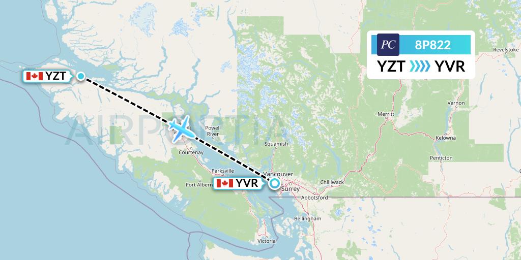 8P822 Pacific Coastal Airlines Flight Map: Port Hardy to Vancouver