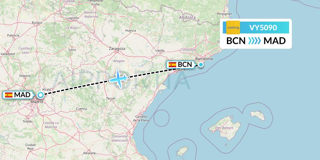 VY5090 Vueling Flight Map: Barcelona to Madrid