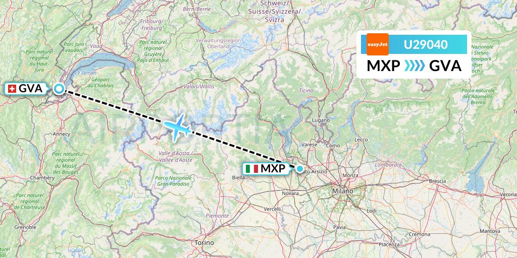 U29040 EasyJet Flight Map: Milan to Geneva