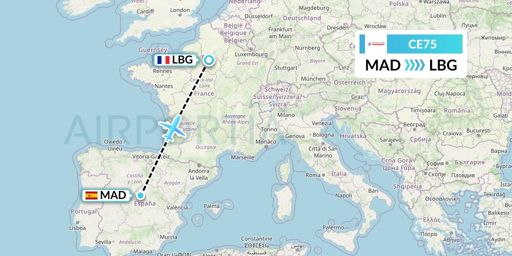 CE75 Chalair Aviation Flight Map: Madrid to Paris