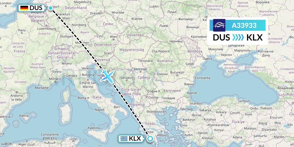 A33933 Aegean Airlines Flight Map: Dusseldorf to Kalamata