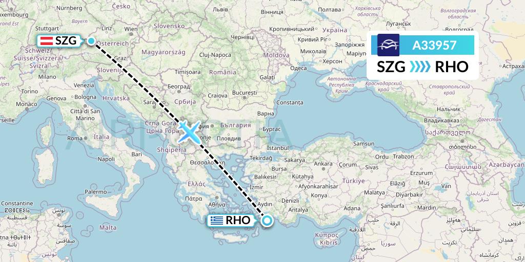 A33957 Aegean Airlines Flight Map: Salzburg to Rhodes