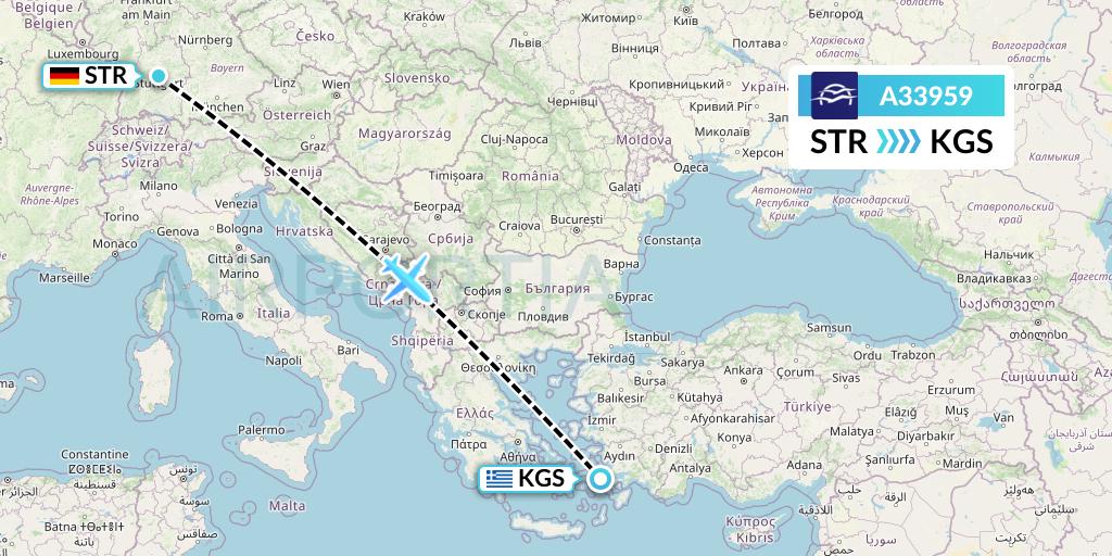 A33959 Aegean Airlines Flight Map: Stuttgart to Kos