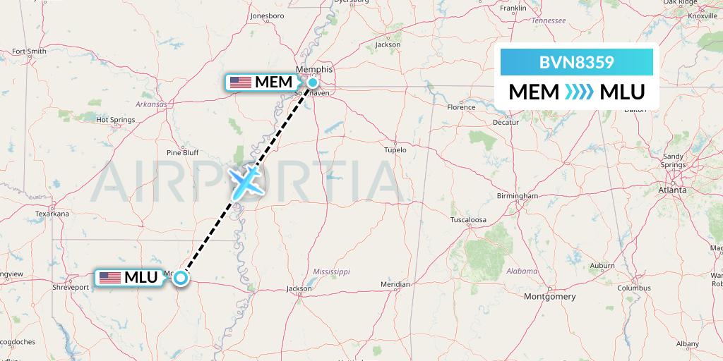 BVN8359 Baron Aviation Services Flight Map: Memphis to Monroe