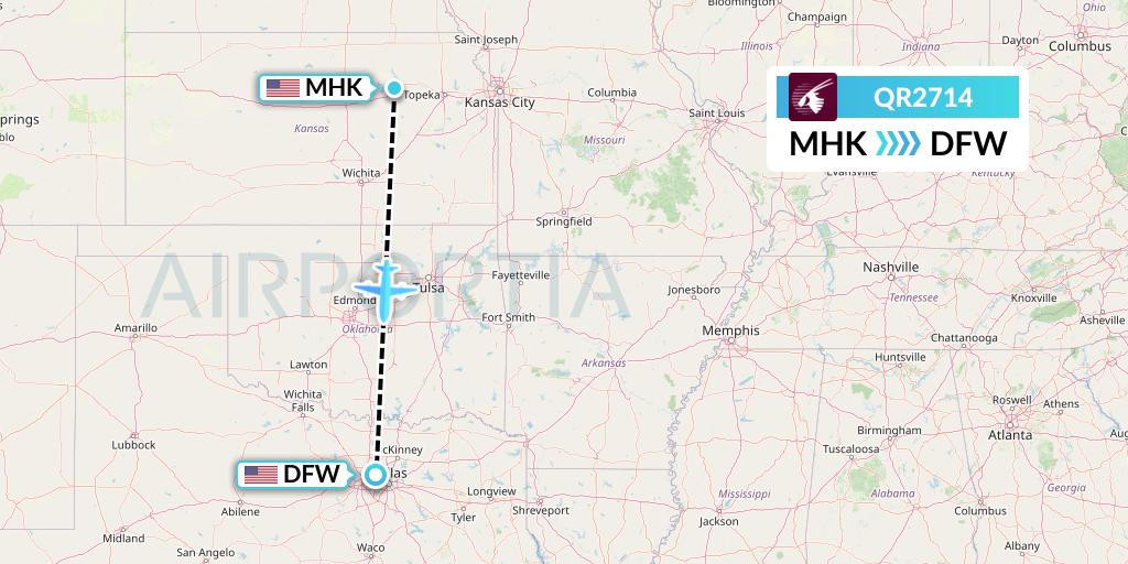 QR2714 Qatar Airways Flight Map: Manhattan to Dallas