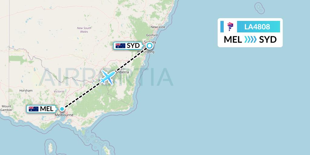 LA4808 LAN Airlines Flight Map: Melbourne to Sydney