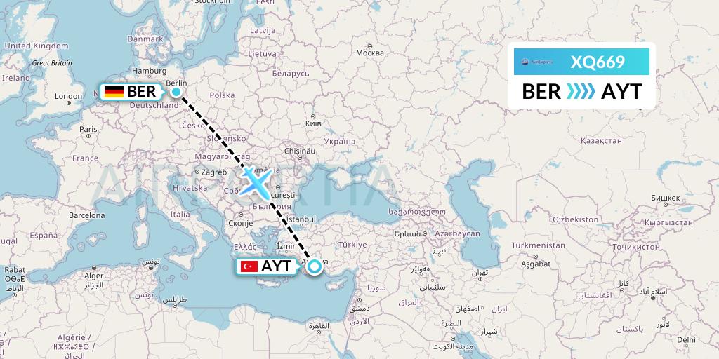 XQ669 SunExpress Flight Map: Berlin to Antalya