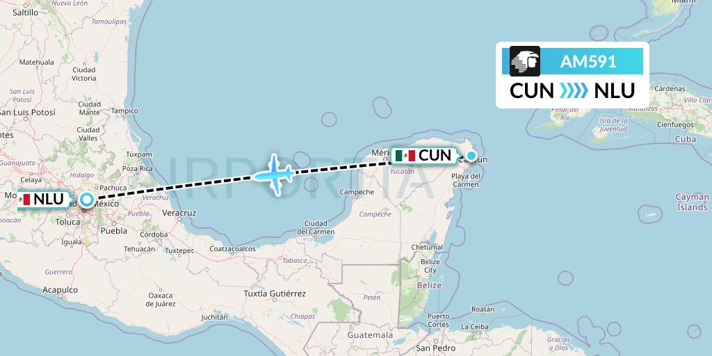 AM591 Aeromexico Flight Map: Cancun to Reyes Acozac