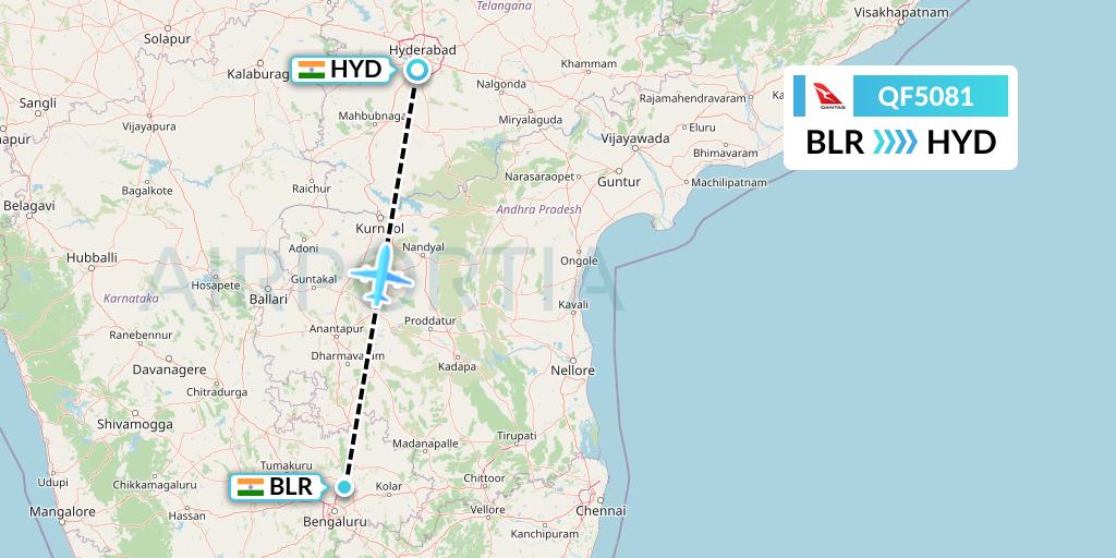 QF5081 Qantas Flight Map: Bangalore to Hyderabad