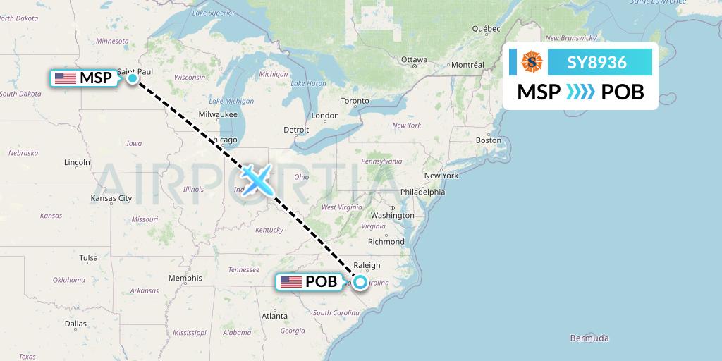 SY8936 Sun Country Airlines Flight Map: Minneapolis to Fayetteville