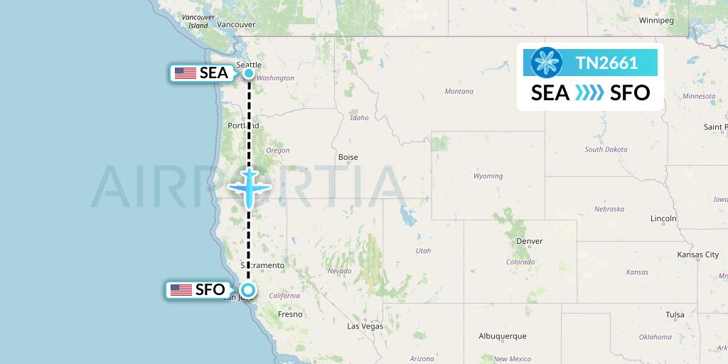 TN2661 Air Tahiti Nui Flight Map: Seattle to San Francisco