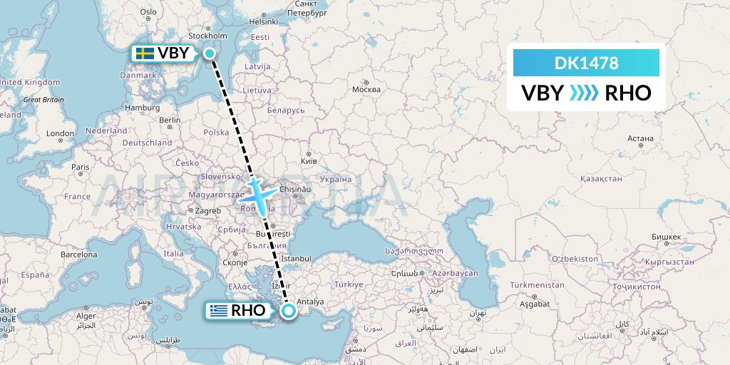 DK1478 Thomas Cook Airlines Scandinavia Flight Map: Visby to Rhodes