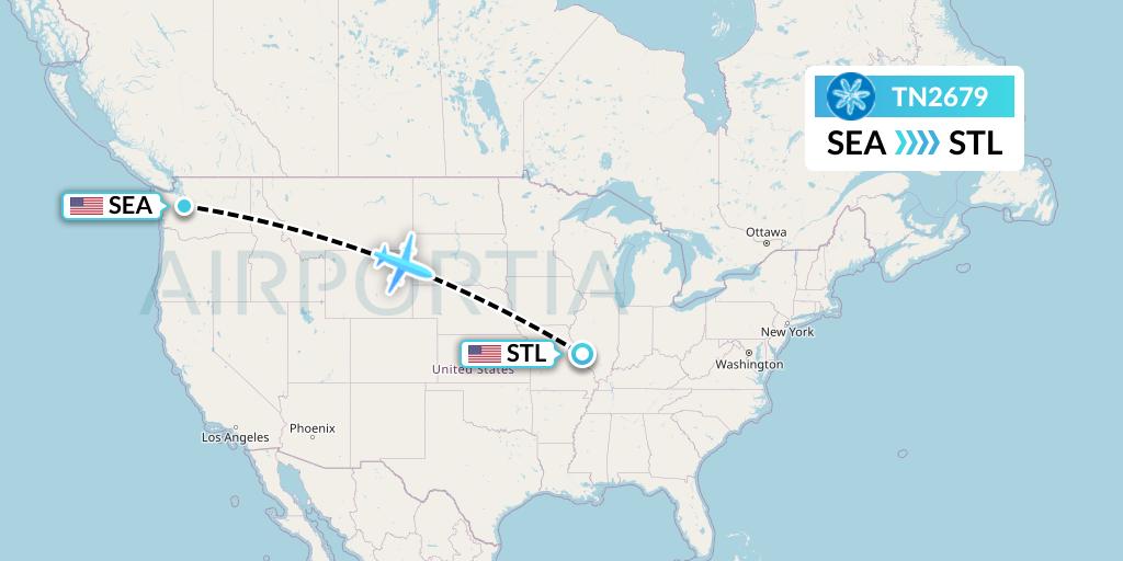 TN2679 Air Tahiti Nui Flight Map: Seattle to St. Louis