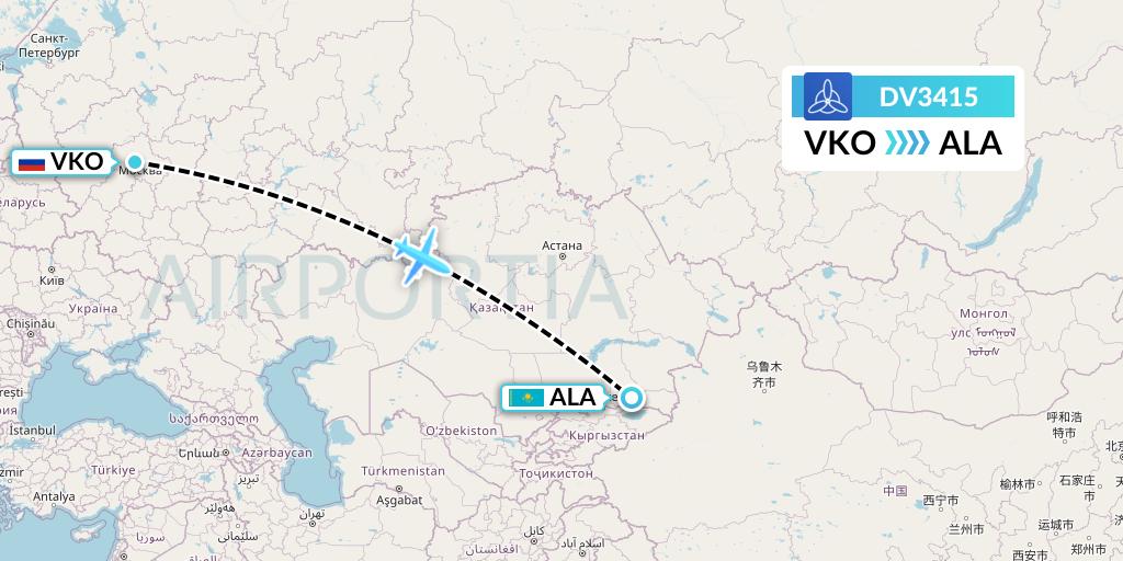 DV3415 SCAT Flight Map: Moscow to Almaty