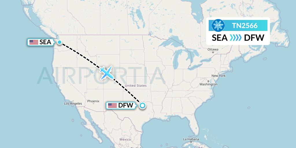 TN2566 Air Tahiti Nui Flight Map: Seattle to Dallas