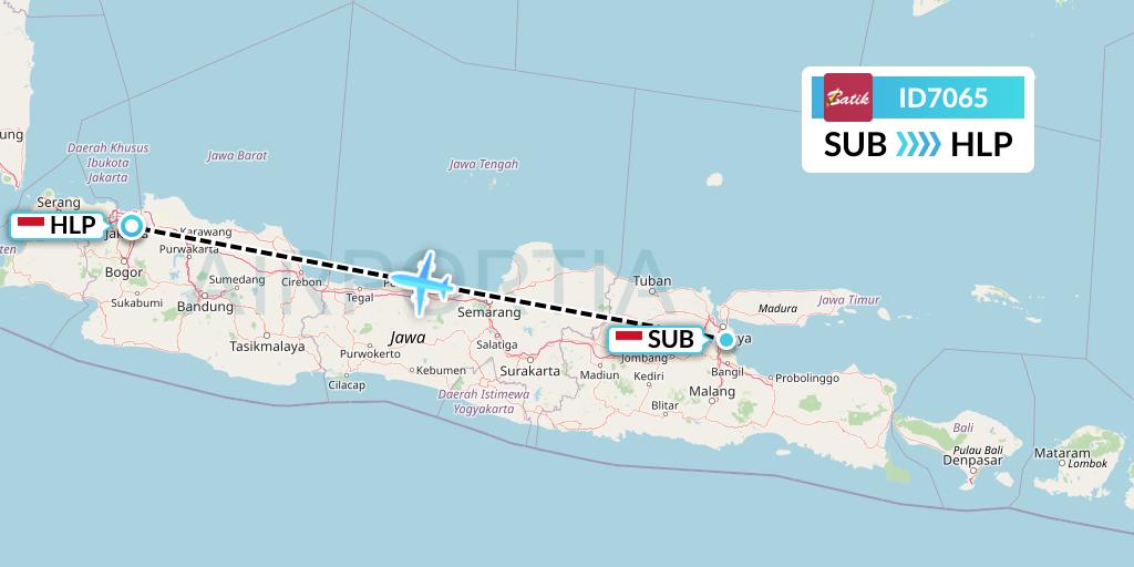 ID7065 Batik Air Flight Map: Surabaya to Jakarta