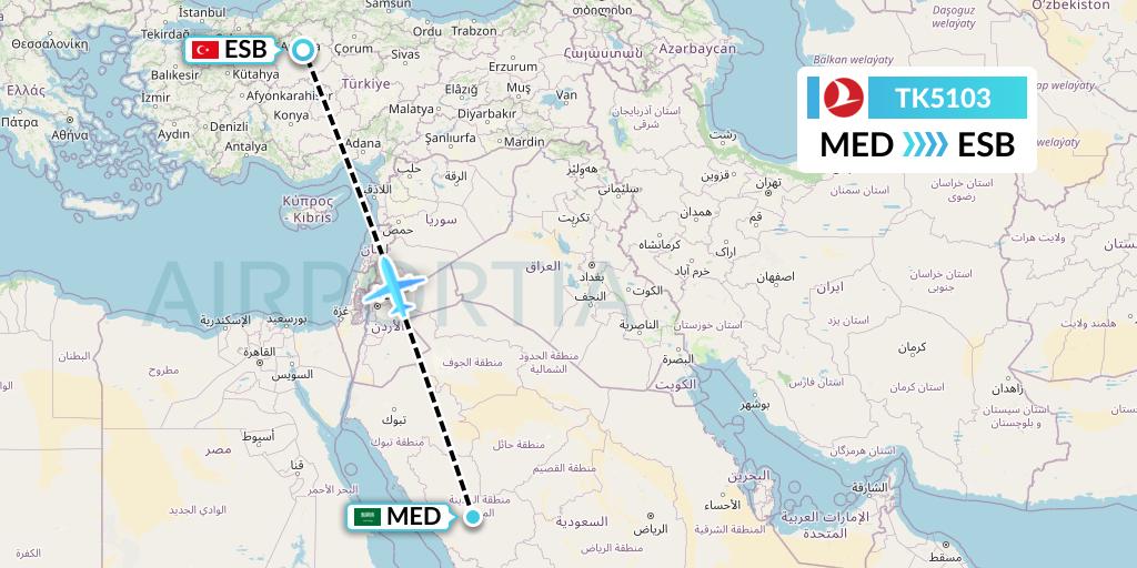 TK5103 Turkish Airlines Flight Map: Medina to Ankara