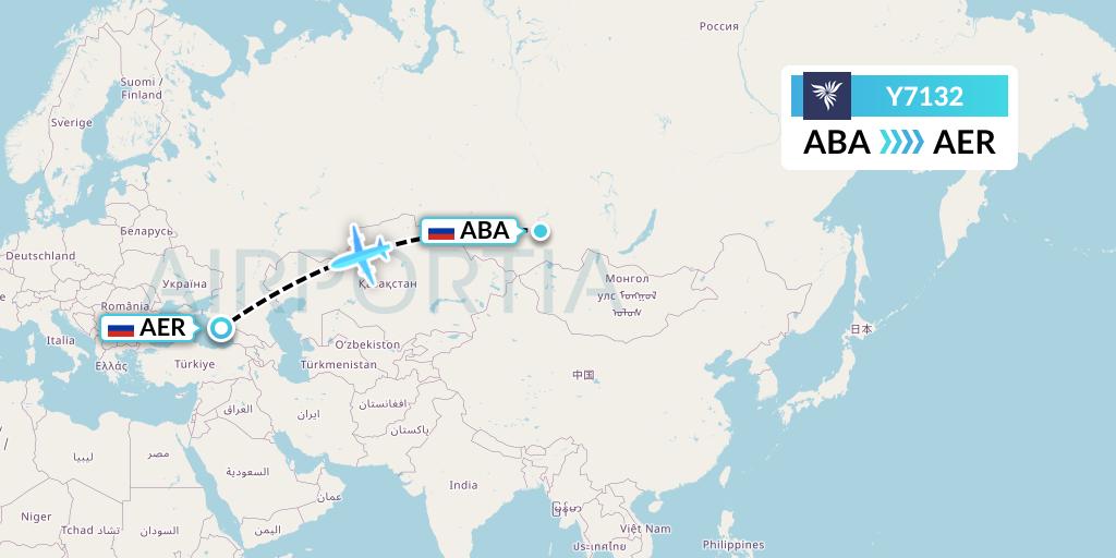 Y7132 NordStar Flight Map: Abakan to Sochi