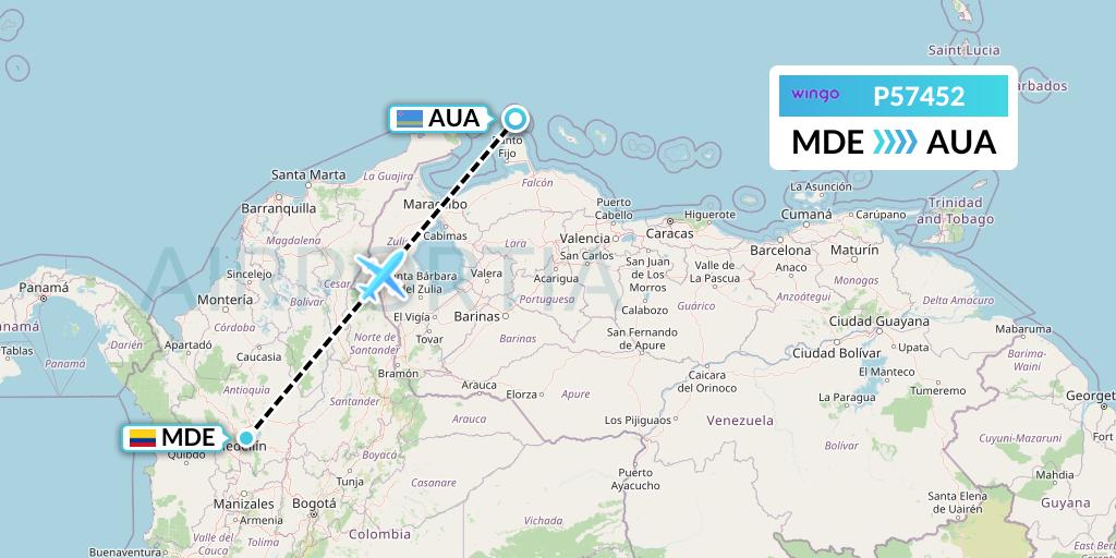 P57452 Copa Airlines Colombia Flight Map: Medellin to Oranjestad