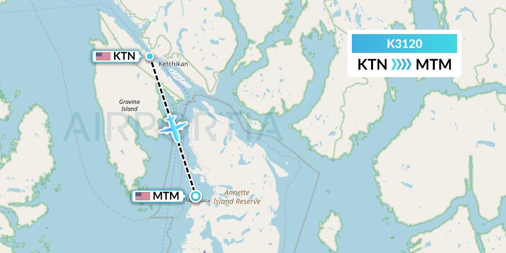 K3120 Taquan Air Flight Map: Ketchikan to Metlakatla