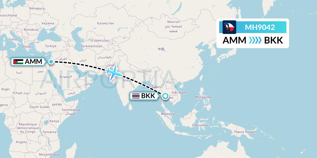 MH9042 Malaysia Airlines Flight Map: Amman to Bangkok