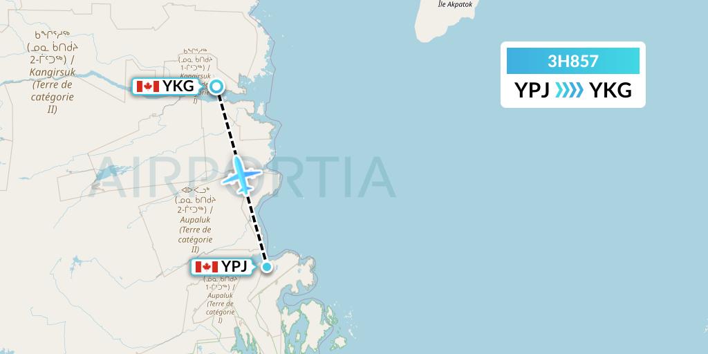 3H857 Air Inuit Flight Map: Aupaluk to Kangirsuk