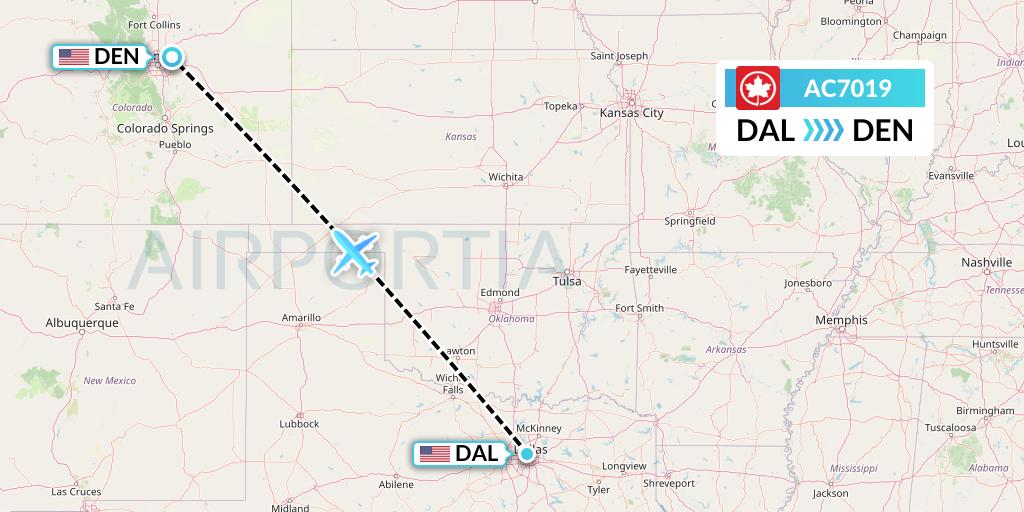 AC7019 Air Canada Flight Map: Dallas to Denver