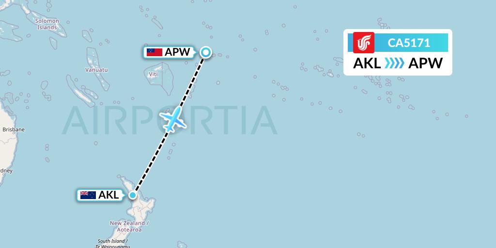 CA5171 Air China Flight Map: Auckland to Apia