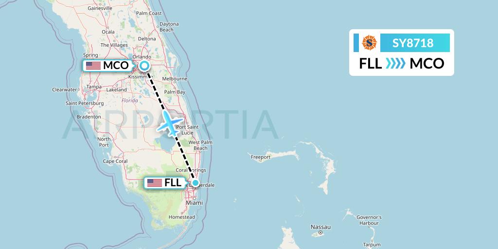 SY8718 Sun Country Airlines Flight Map: Fort Lauderdale to Orlando